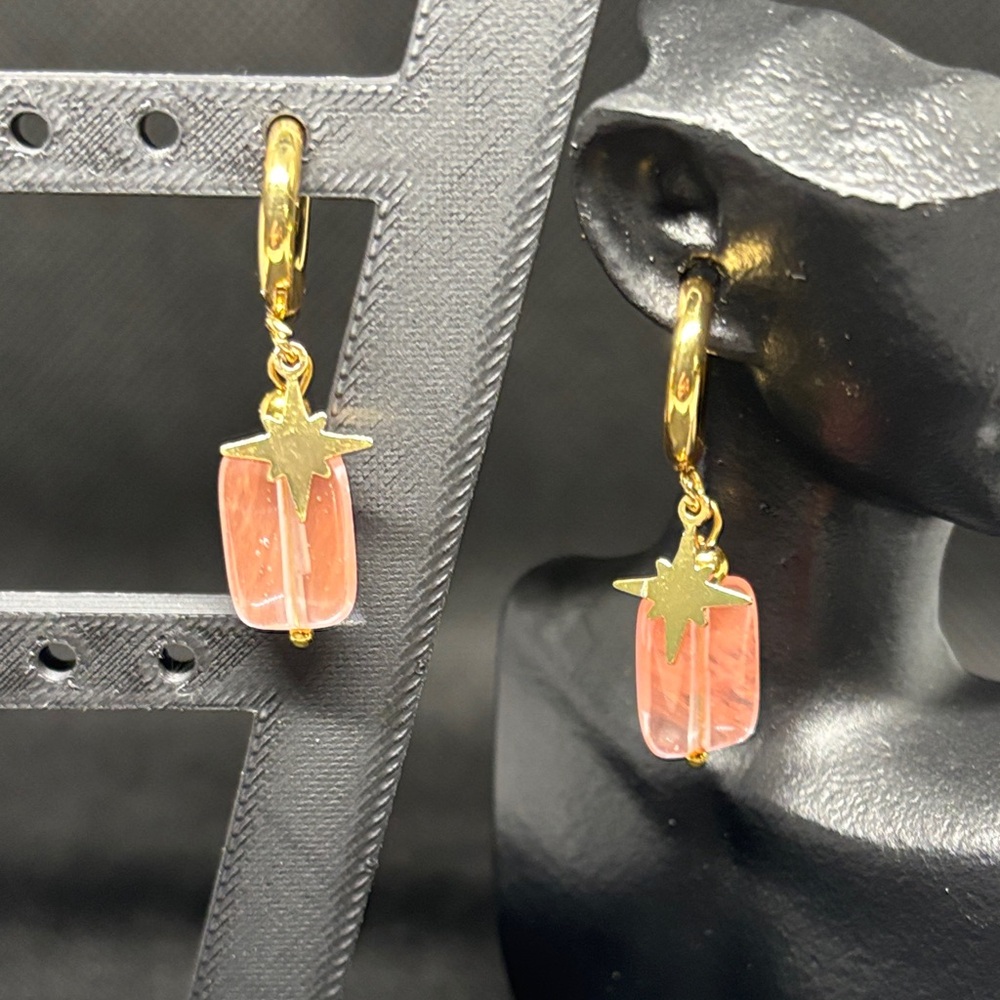 18k Gold P Watermelon Tourmaline Earrings Star of Bethlehem Charm
